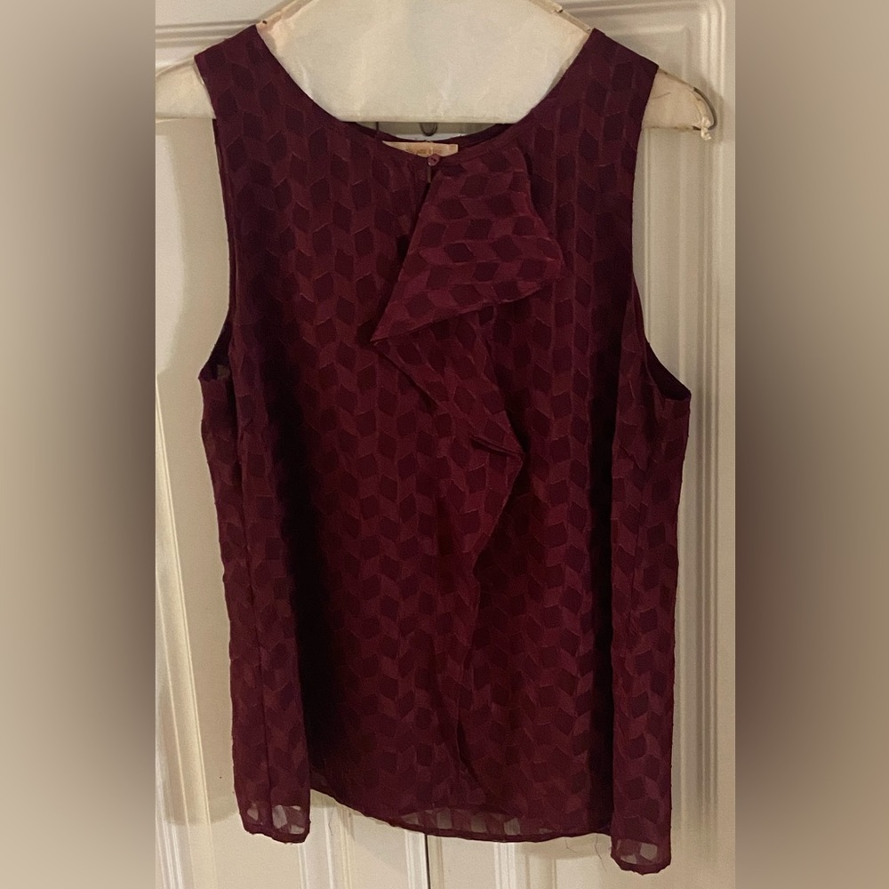 Petite medium maroon dressy top with ruffle